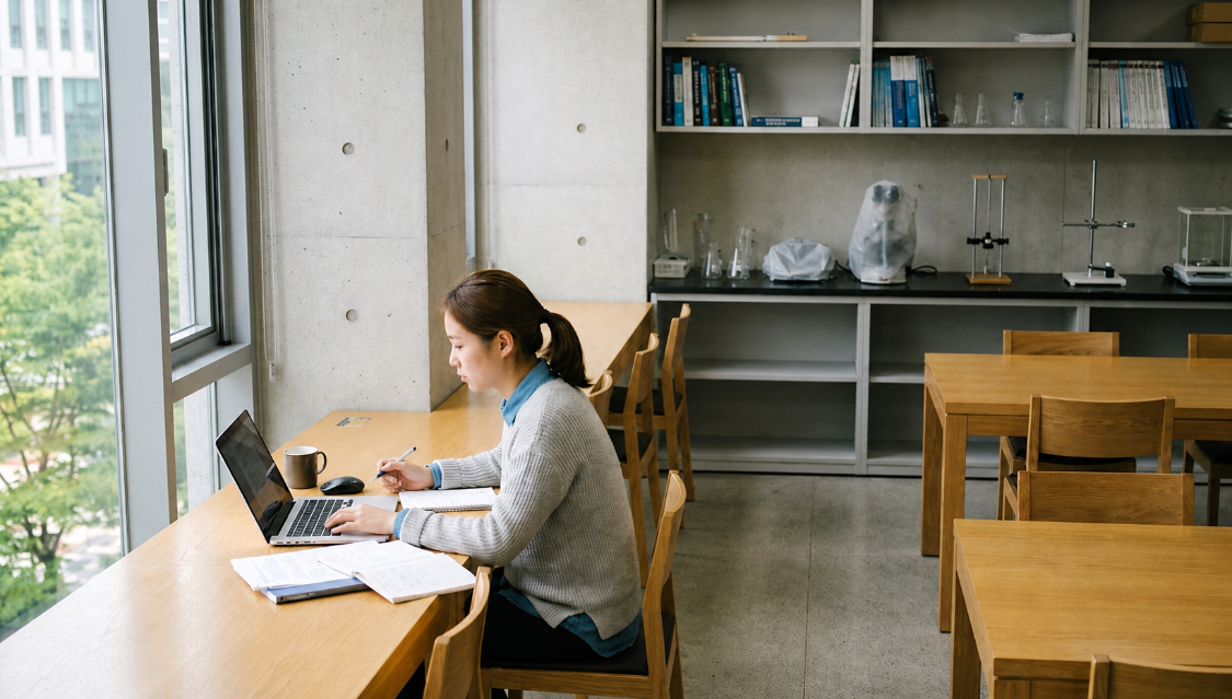 student studying in research environment KAIST academic setting