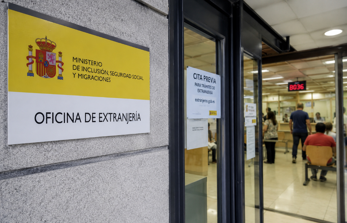 International students waiting inside a Spanish immigration office for TIE residence card processing in Spain
