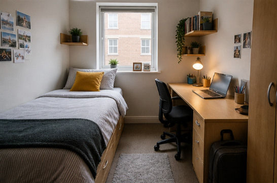 student room London shared accommodation bed desk realistic rent setup